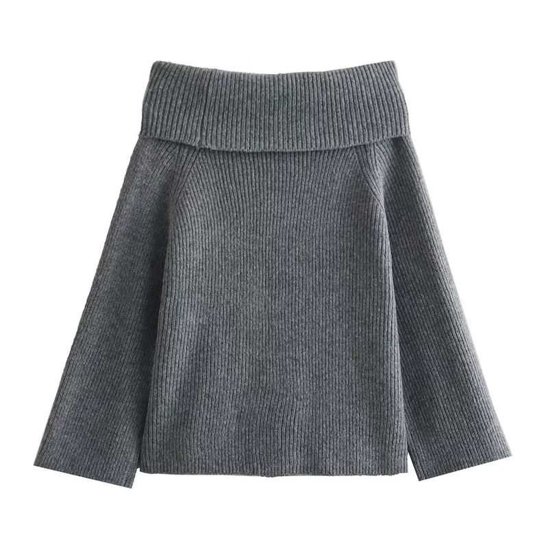 Pull oversize en tricot pour femme - Haut à manches longues et col ras du cou côtelé doux - Pull décontracté streetwear (noir, rouge, gris, crème)_voghion.com