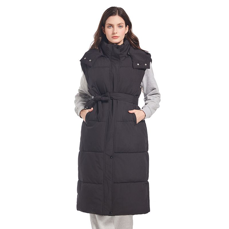 Women's Clothing new hooded cotton vest new women's long over the knee vest Korean version slim waist cotton vest_voghion.com