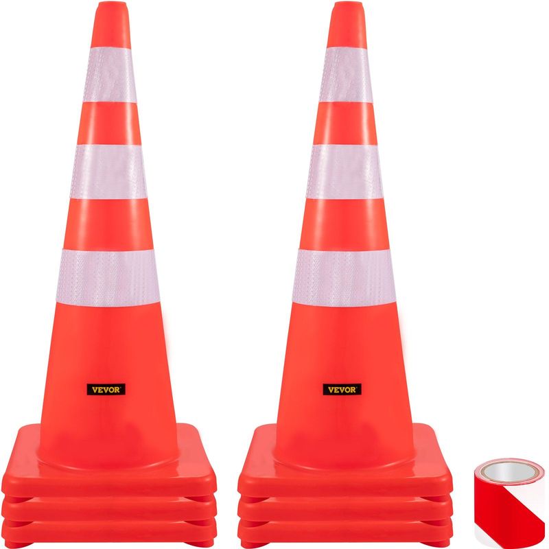 VEVOR Safety Cones, 6 X 36" Traffic Cones, PVC Orange Construction Cones, Reflective Collars Traffic Cones With Weighted Base Used For Traffic Control, Driveway Road Parking And School Improvement_voghion.com