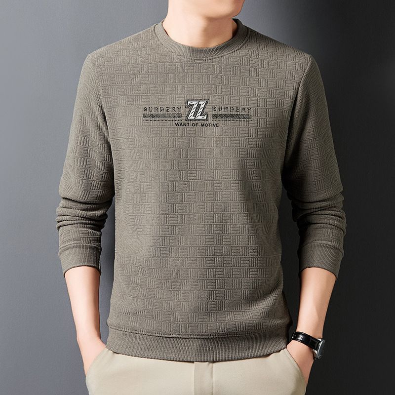 Men's Clothing Round Neck Long Sleeved Sweatshirt For Middle Aged And Young People, Plus Velvet And Thickened Casual Comfortable Warm Bottoming Shirt_voghion.com