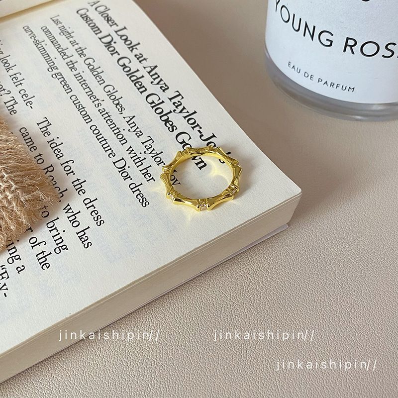 Anelli versatili geometrici con micro intarsi in zircone, stile cinese, nuovi e alla moda, in bambù, per coppie, personalità di nicchia_voghion.com