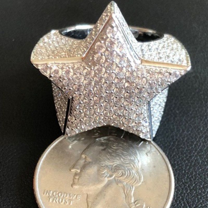 1 anillo de estrella de cinco puntas en 3D para hombre y mujer, circonita cúbica brillante, joyería ostentosa de hip hop para fiestas y bodas_voghion.com