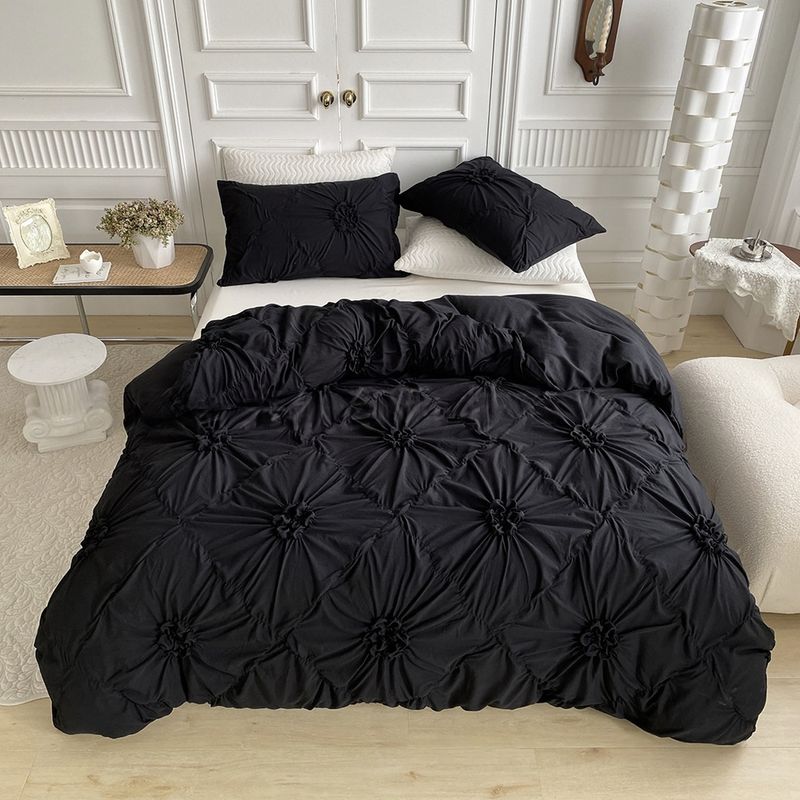Parure de lit 3 pièces, housse de couette texturée 3D, couleur unie, literie de luxe avec fermeture à boutons, taies d'oreiller infroissables, drap-housse, taille Queen_voghion.com