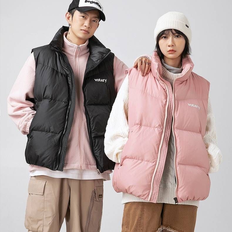 Men's Down-Filled Stand Collar Vest - Winter-Reversible Puffer Sleeveless Jacket With Retro Print For Street Style_voghion.com