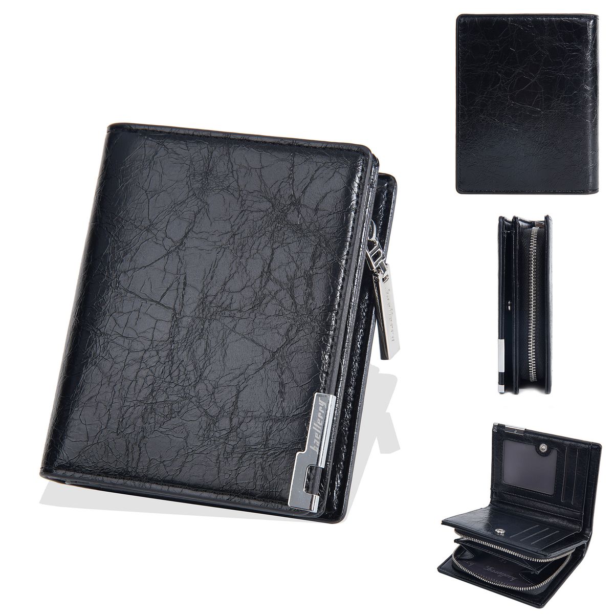 Herrevesker Ny lommebok Herrekort forretningsvesker med to fold glidelås Myntpung Enkel oljeskinnlommebok_voghion.com