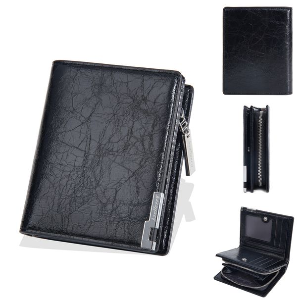 Herrevesker Ny lommebok Herrekort forretningsvesker med to fold glidelås Myntpung Enkel oljeskinnlommebok_voghion.com