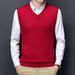 Spring And Autumn Wool Solid Color For Middle-aged Men, High-end V-neck Knitted Sweater, Warm Sleeveless Vest_voghion.com