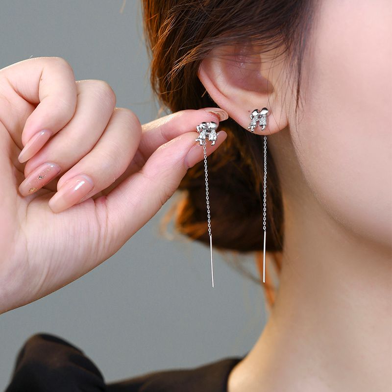1 Pair Sweet Korean Style Tassel Heart Shape Wings Asymmetrical Inlay Copper Zircon Drop Earrings_voghion.com
