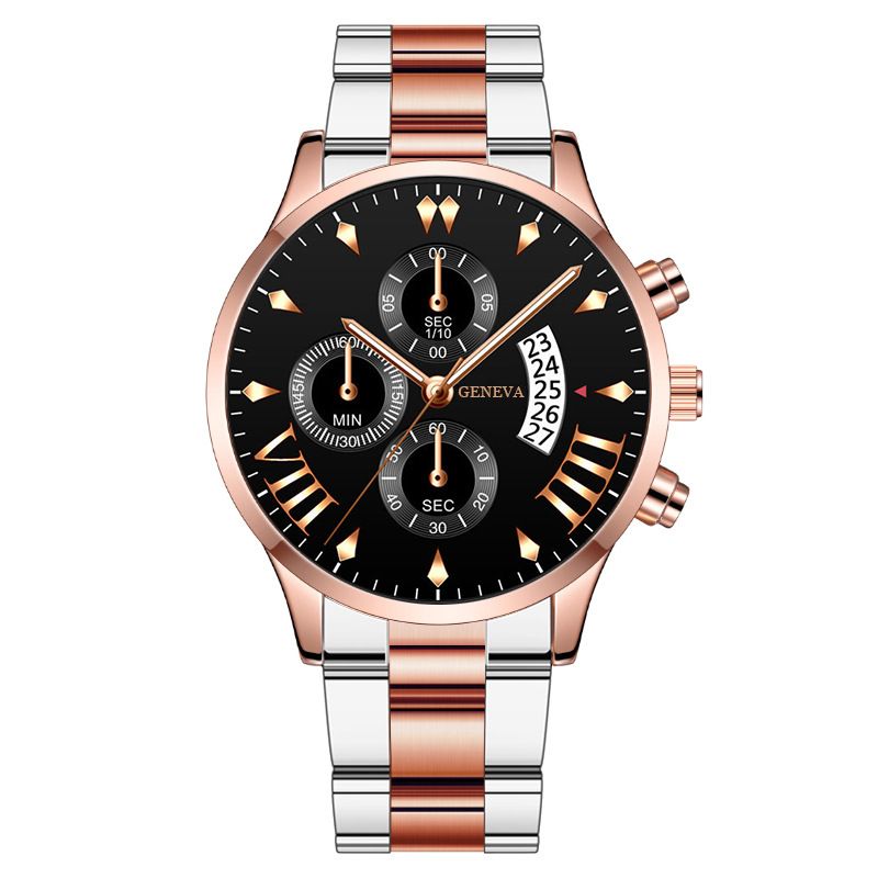 fashion calendar three-eye men's watch men's watch steel belt quartz watch_voghion.com