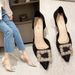 Strassperlen-Quadratschnalle, einzelnes Modell, Sommer 2022, neue hohle High Heels für Damen, spitz zulaufend, flach, französischer Stil, Mädchen, Hochzeit_voghion.com