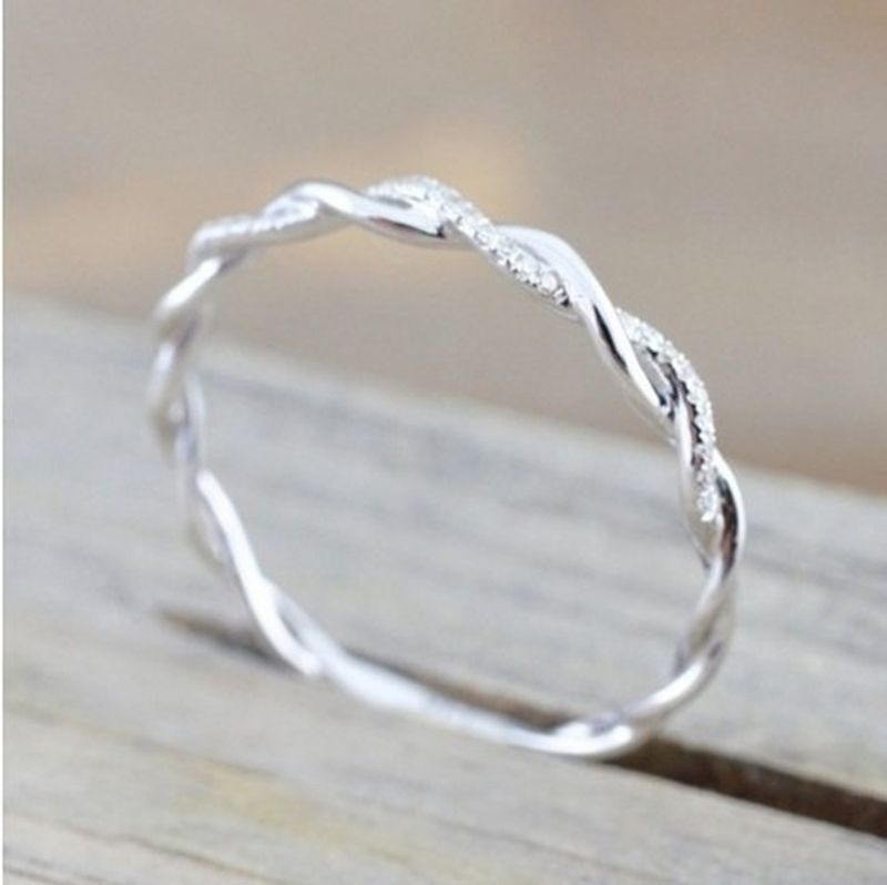 Sier VENUS Sterling Twined Vine Infinity Ringen voor Vrouwen Eenvoudige Mode Witte Zirkoon Bruids Verloving Wo_voghion.com