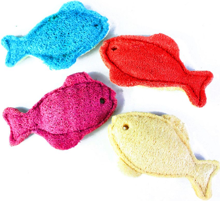 Juguete de lufa natural con forma de pez para masticar y moler los dientes, ideal para gatos._voghion.com