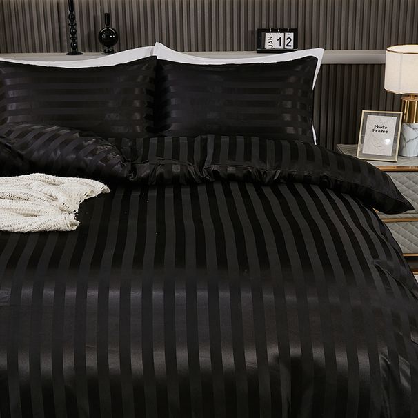 Copripiumino in raso di seta a righe per la casa, set da tre pezzi, misura grande_voghion.com