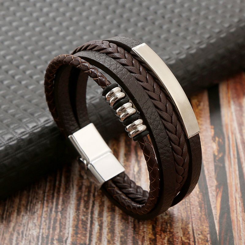European and American men's bracelet, magnetic buckle, leather cowhide rope woven men's bracelet_voghion.com