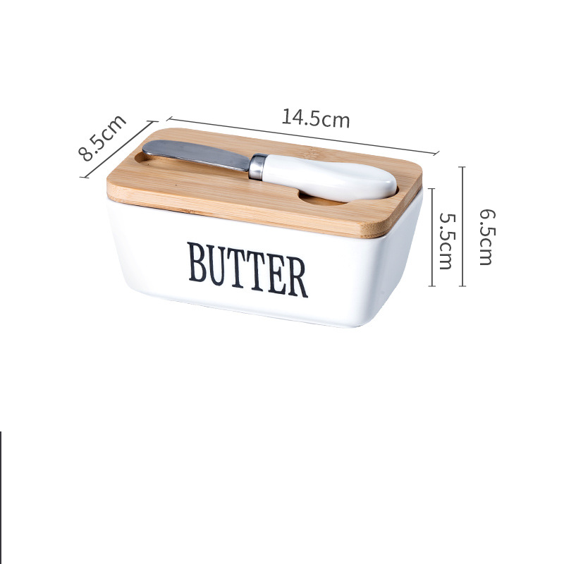 Butterdose aus Keramik mit Holzdeckel und integriertem Messer, transparentes Fenster, Kühlschrank-Aufbewahrungsbehälter für Käsebutter_voghion.com