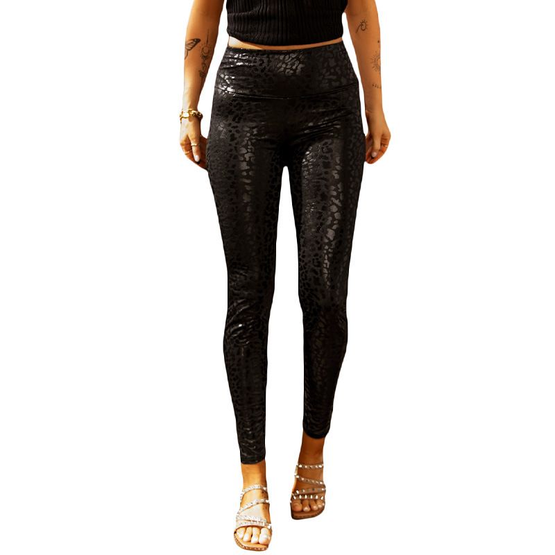Women's Clothing Nine-point Leggings Autumn New Animal Print Tight-fitting Street Feet Leather Pants_voghion.com