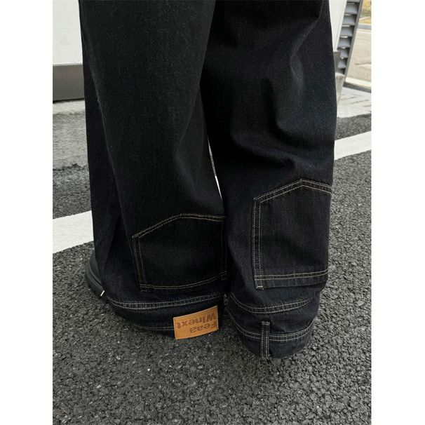 Umgekehrte Jeansjacke für Männer, Dekonstruktion, Nischendesign, kastenförmige Version, Oberteil, Stehkragen, lockerer Mantel_voghion.com