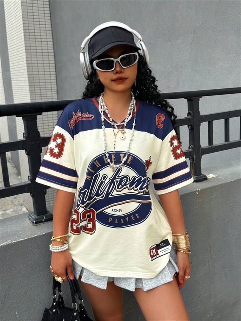 [Jersey]Women's Clothing Personality Trend Street Style Loose Printed T Shirt Short Sleeve_voghion.com
