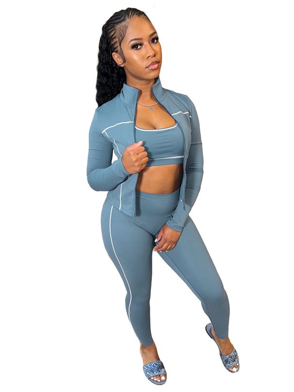 Women's Long-Sleeve Zip-Up Workout Set – High-Waist Leggings & Thumbhole Top (S-XXL, 6 Colors)_voghion.com