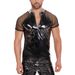 Herrenbekleidung kurzärmliges T-Shirt aus weichem Lackleder Stehkragen helles Leder PVC kurzärmliges elastisches eng anliegendes Oberteil für Männer_voghion.com