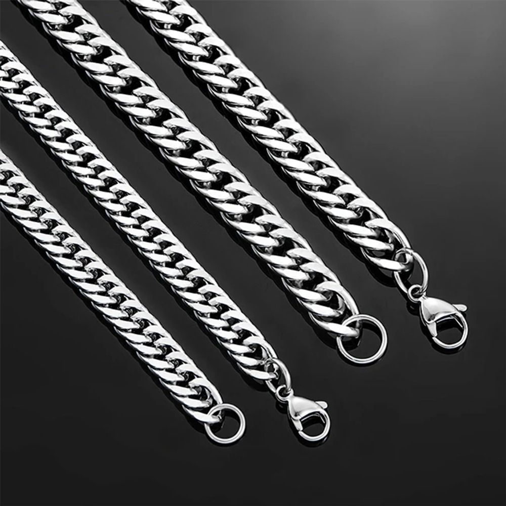 Stainless Steel Encrypted Weave Buckle Hip Hop Versatile Double Layer Braided Cuban Jewelry Necklace Simple Collarbone_voghion.com