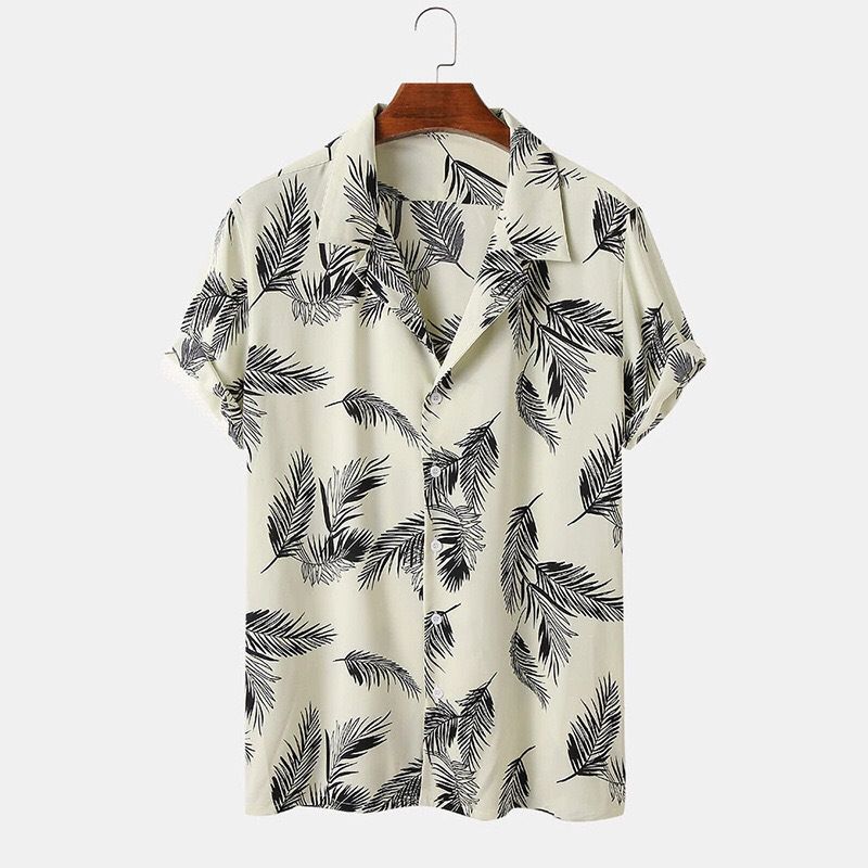 Chemise hawaïenne à manches courtes et revers pour homme, nouvelle collection été 2023, commerce extérieur transfrontalier, imprimé feuilles de palmier, chemise de plage_voghion.com