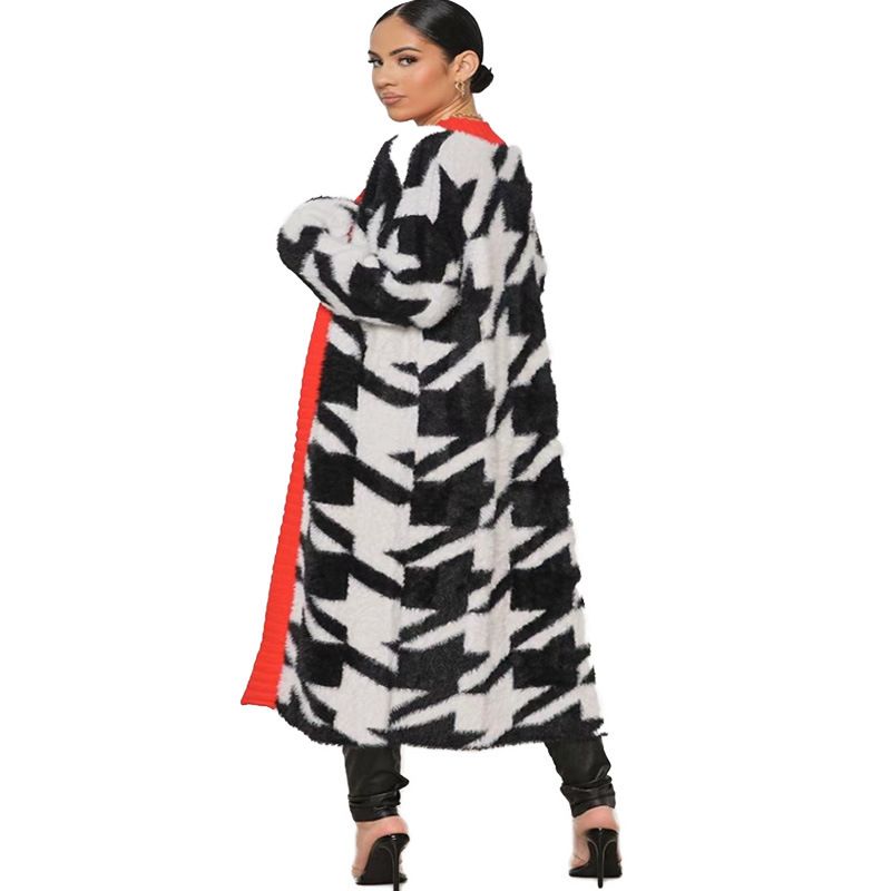 Manteau en velours antarctique tricoté à carreaux mille oiseaux pour femmes, cardigan ample_voghion.com