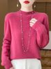 Women's Elegant Basic Style Pullover 100% Merino Wool Knitwear Autumn Winter Warm Solid Casual Loose Exquisite Clothing Tops_voghion.com