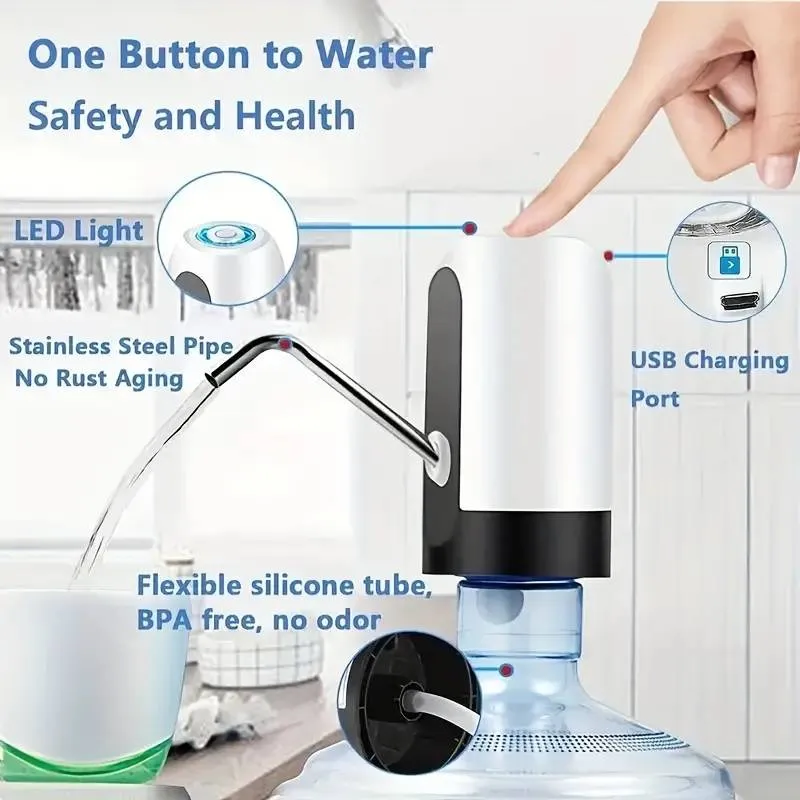 Pompe à eau électrique rechargeable par USB – Distributeur automatique pour bouteilles de 11,36 à 18,93 L, accessoire de camping portable_voghion.com