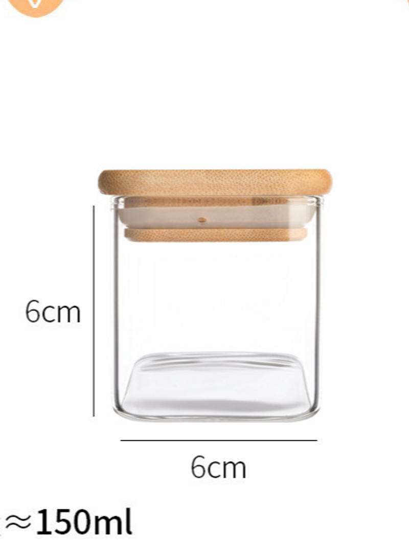 Quadratisches, versiegeltes Glas in Lebensmittelqualität, Frischhalteglas mit Holzdeckel, quadratisches Vorratsglas, Display, Kaffeeglas, Vorratsglas aus Glas_voghion.com