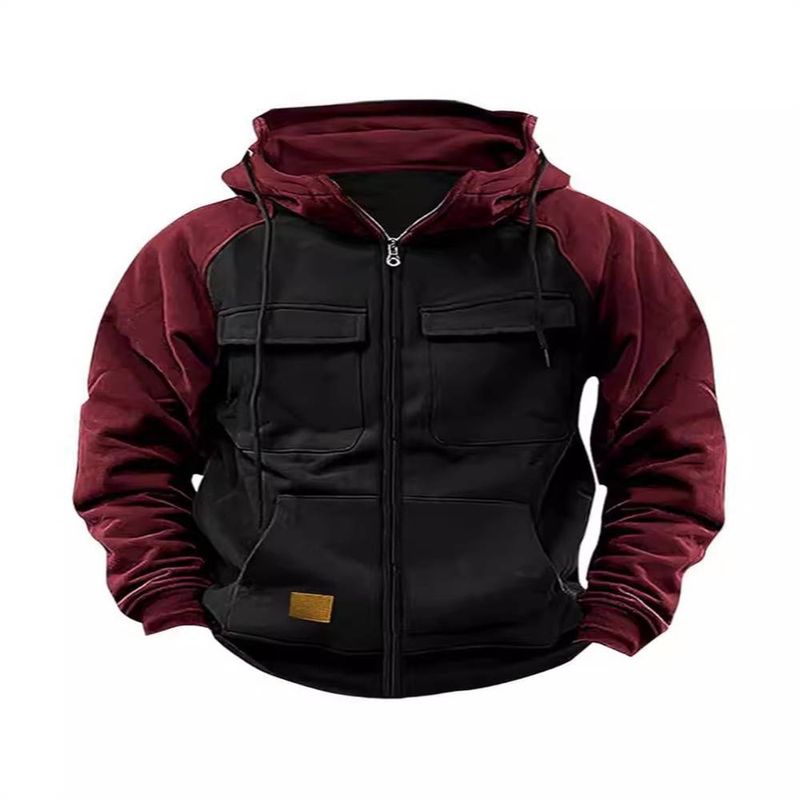 2025 Fashion Hoodies Outerwear Men's Multi-Pocket Patch Splicing Long Sleeve Zipper Hooded Sweatshirts S-3XL_voghion.com
