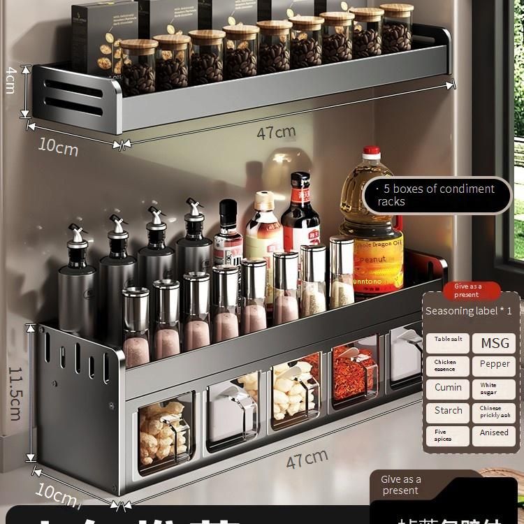 Wall Mounted Spice Rack Organizer - No Drilling Required, Multi-Tier Kitchen Storage With Free Measuring Spoons & Waterproof Labels_voghion.com