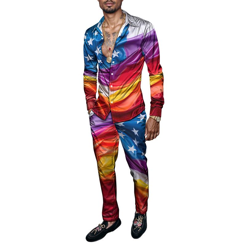 Set di camicie da uomo alla moda primavera estate 2025 con stampa di marca, semplice, due pezzi, da uomo, leggero, lussuoso, da festa, a maniche lunghe_voghion.com