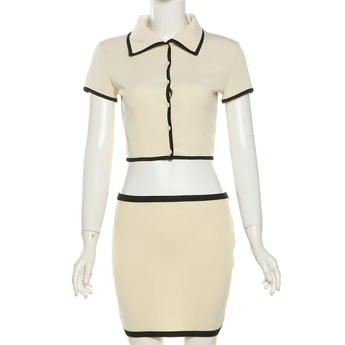 Women's spring and summer women's new short-sleeved cardigan lapel sexy hip-wrapped short skirt suit_voghion.com