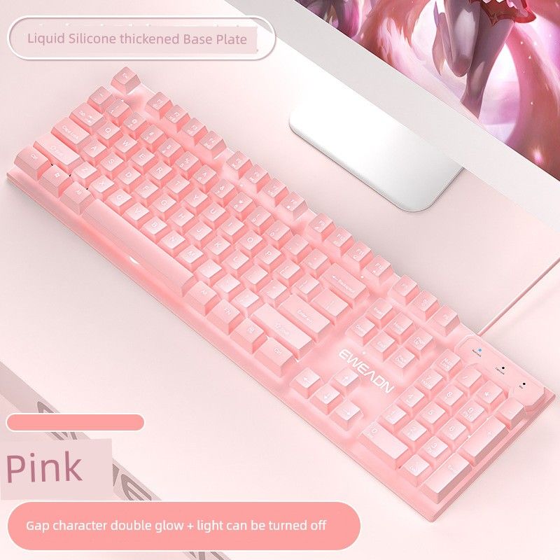 Prewalker Wired Desk Mute Computer General Keyboard Girl Office Pink Headset Key Mouse Three Suit_voghion.com