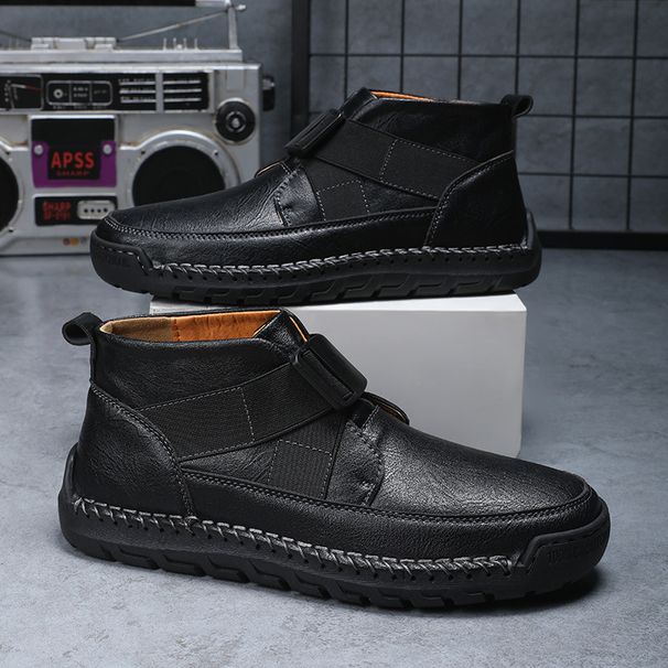 Herbst Winter Handgenähte Mid-Top Neue Leder Casual Große Slip-On Herrenschuhe_voghion.com
