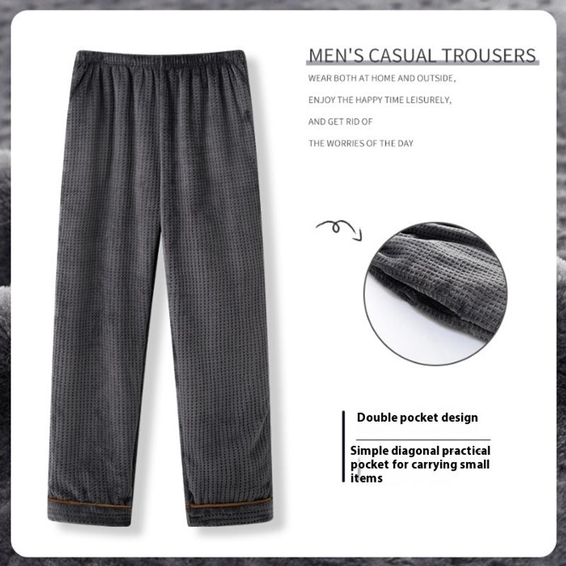 2024 Nou lapte catifea putrezită floare pijama de iarnă casual pantaloni groși haine de casă pentru bărbați_voghion.com