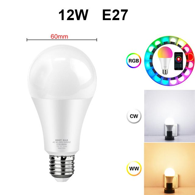 WiFi Smart Home Light Bulb, E27 RGB LED Lamp Dimmable with Smart Life APP, Voice Control for Google Home, Alexa_voghion.com