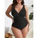 GraceChic GraceChic GraceChic 2025 Neuer europäischer und amerikanischer Stil, einfarbiger, figurformender Badeanzug in Übergröße, hochwertige Bikini-Bademode für Damen, Badebekleidung für heiße Quellen_voghion.com
