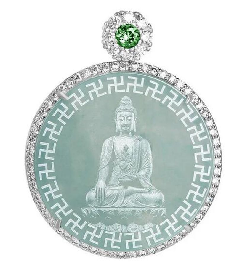 Collier GuanYin en Jadéite Naturelle pour Homme et Femme, Ombre d'Eau Bleue, Pendentif Dragon Carimplanté, Argent, Glace, Bouddha, Bijoux Fantaisie_voghion.com