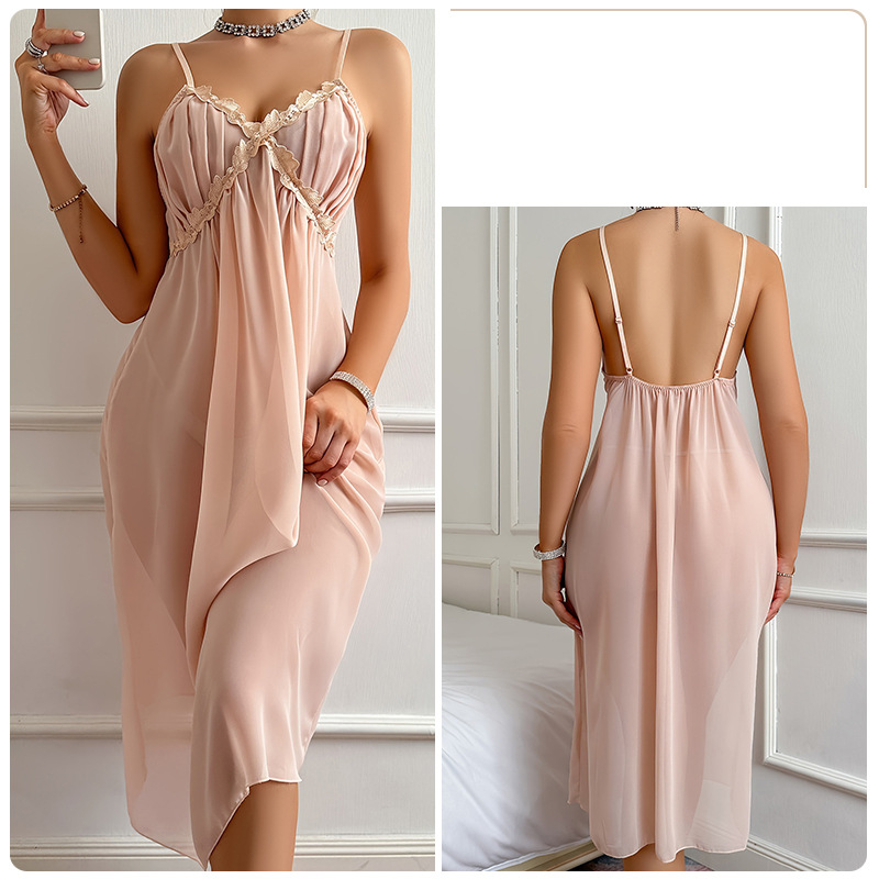 Odzież damska Guiruo Seksowna bielizna Słodka perspektywa Szyfon Seksowna plisowana miseczka na piersi Sling Nightshirt Perspektywa Garnitur_voghion.com