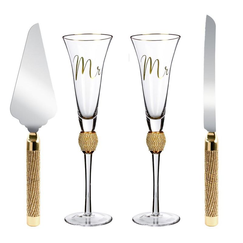 Bruiloft Servies Barware Populair Diamant V-vormig Trompet Cup Cake Mes Schep Vierdelige Bruiloft Feest Kristal Hoge Voet Glazen Set_voghion.com