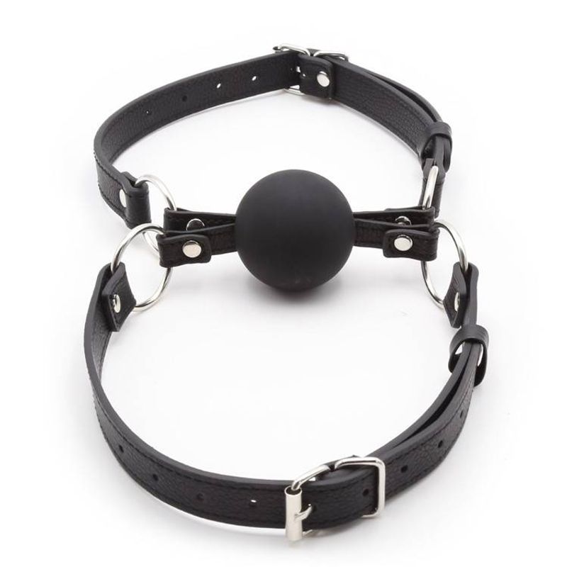 Productos sexuales Mordaza de bola sólida Juguetes sexuales dobles Tapón bucal Clip de boca negro Pareja Coqueteo Bondage Bondage_voghion.com