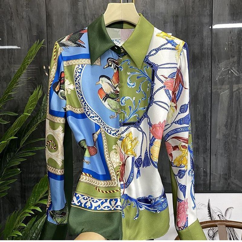 Animal Print Silk-Twill Shirt – Lapel Collar Open Front (S-XXXL)_voghion.com