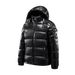 Schwarze, glänzende, wattierte Baumwolljacke für Herren, Unisex, Übergröße, mit Kapuze, Fleece-Futter und dicker Polsterung._voghion.com