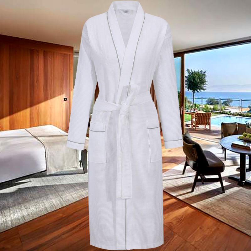 Pure Cotton Thin Jacquard Bathrobe Women's Long Four Seasons Universal Couple Bath Towel Absorbent Quick Drying Men's Nightgown_voghion.com