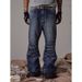 Industrial Washed Blue Distressed Straight Flared Jeans | Asian Cleanfit Style | Water Ripple Texture | Men's Relaxed Fit_voghion.com
