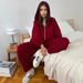 Women's Casual Solid Color Long Sleeve Zipper Cardigan Drawstring Hoodie Sweatshirt Elastic Pants Two-Piece Set_voghion.com
