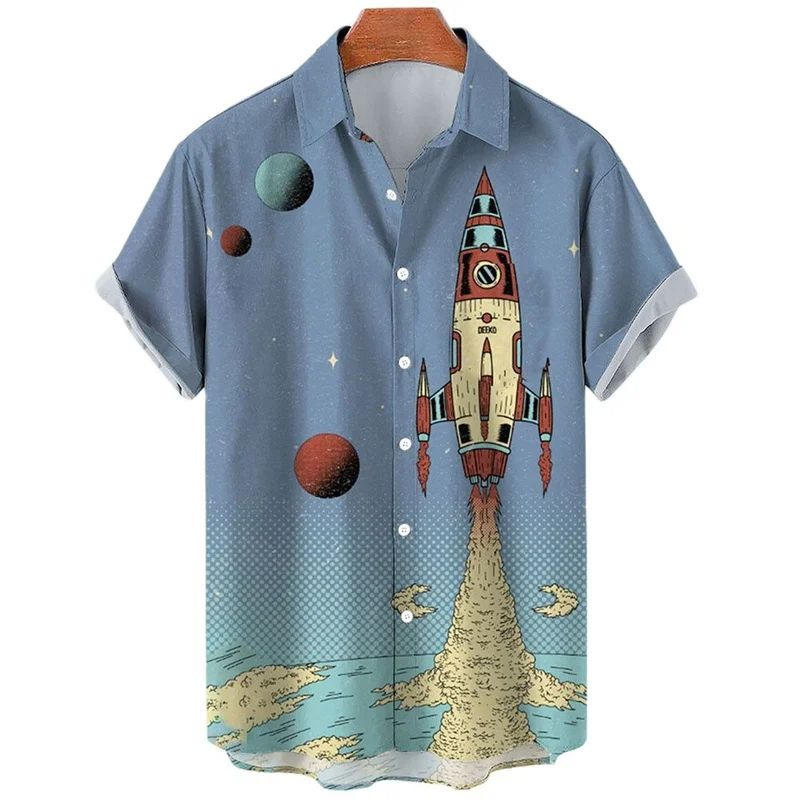 Meeste raketimustriga särgid, 3D-prindiga Hawaii pühade rannasärk, rinnanõelaga pluus, suvine vabaajarõivaste poiste laste topid, särk_voghion.com