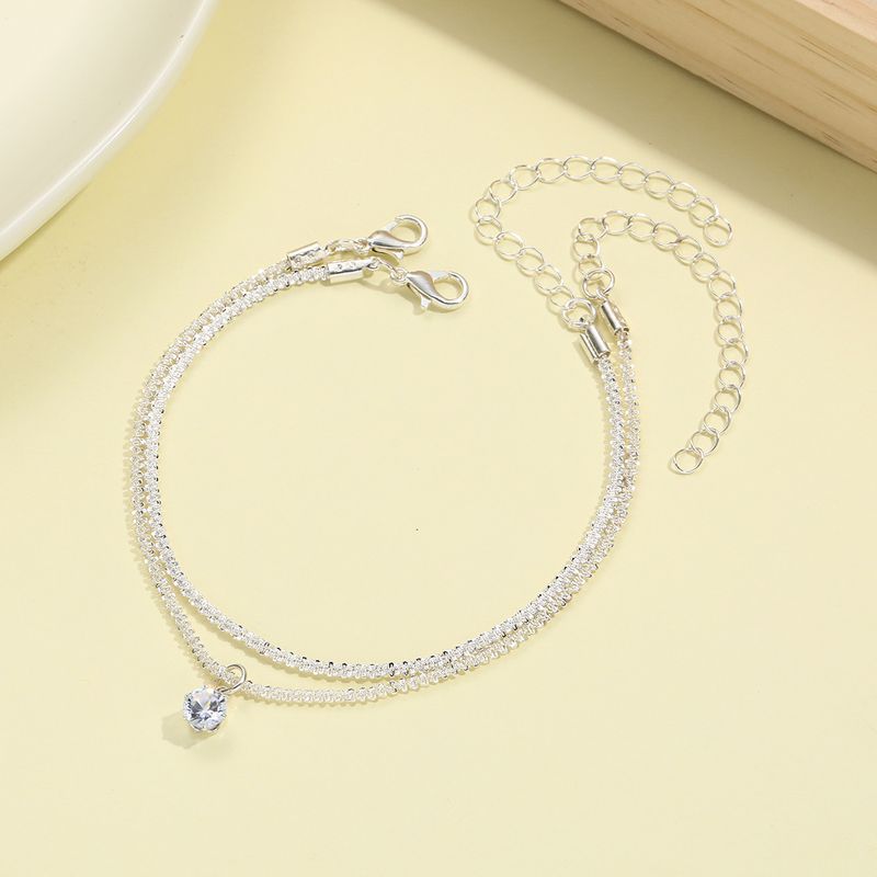 fashion silver round white diamond sparkling zircon anklet women's 2-piece set_voghion.com